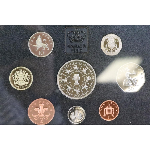 123 - A collection of nine Royal Mint proof coin year sets to include 1993, 1994, 1988, 1989, 1986, 1987, ... 