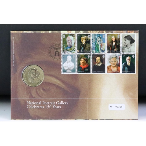 151 - A collection of approx eighteen £5 coin / stamp covers to include 2012 London Olympic games, 70th An... 