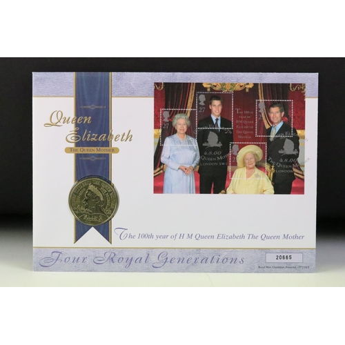 152 - A collection of approx eighteen £5 coin / stamp covers to include 2000 Royal Four Generations, 2015 ... 