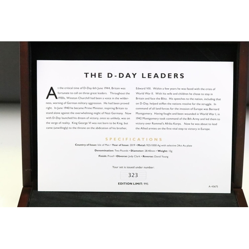 52 - The 2019 75th Anniversary D-Day Leaders silver proof £2 three coin set, limited no.323 of 995, encap... 