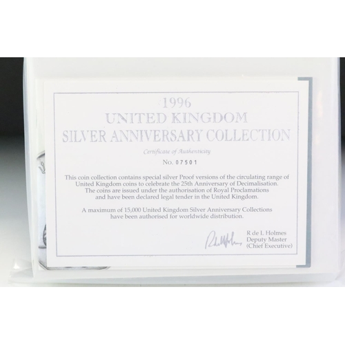 55 - A Royal Mint 1996 United Kingdom silver anniversary proof coin set, sealed within original box and c... 