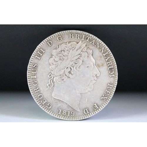 60 - A British King George III early milled 1819 silver full crown coin.