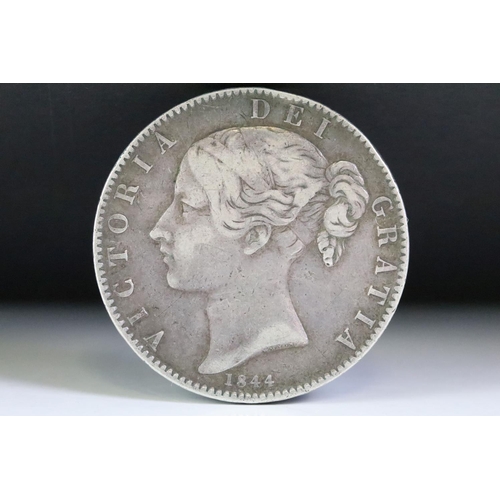 62 - A British Queen Victoria (Young Head) 1844 silver full crown coin.