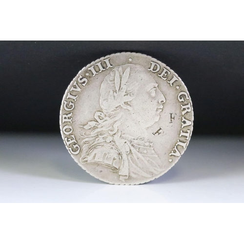 71 - A British King George III 1787 early milled silver shilling coin.