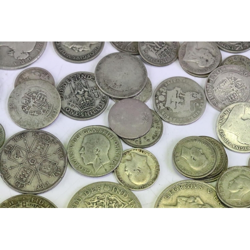 72 - A collection of British pre 1947 & pre 1920 silver coins to include Queen Victorian examples.