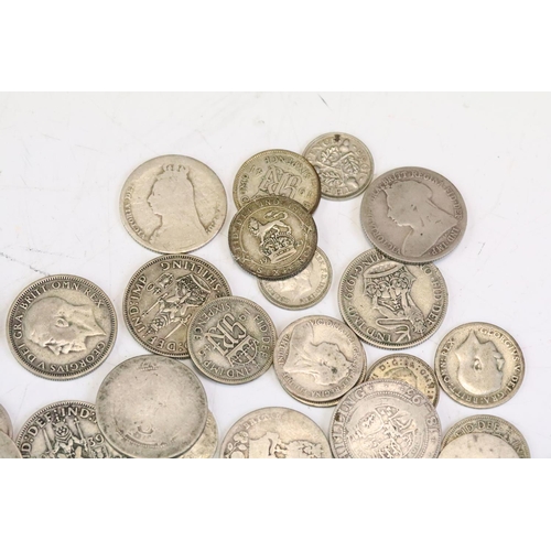 72 - A collection of British pre 1947 & pre 1920 silver coins to include Queen Victorian examples.