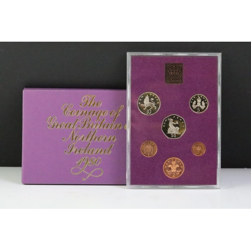 230 - A collection of ten Royal Mint brilliant uncirculated coin year sets to include 1981, 1980, 1979, 19... 