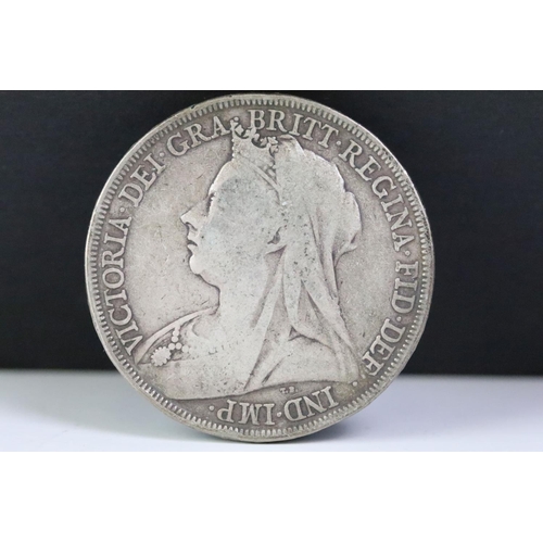 242 - A small collection of pre decimal silver coins to include three Queen Victoria full crown coins toge... 