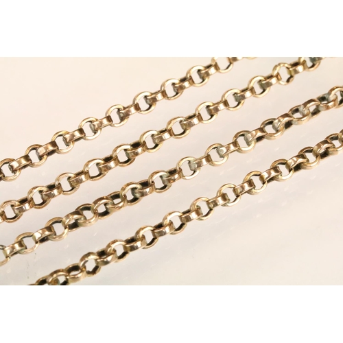 151 - 9ct gold belcher link necklace chain having a cross pendant with moulded floral detailing. Unmarked,... 