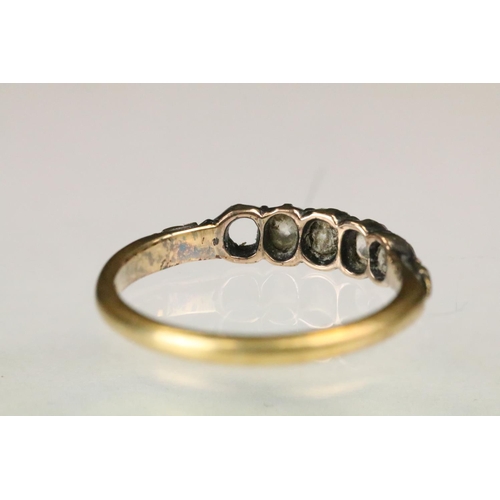 152 - Three gold rings to include a an18ct gold five stone diamond ring (one diamond missing, size M, mark... 