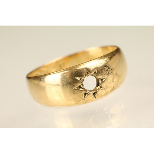 152 - Three gold rings to include a an18ct gold five stone diamond ring (one diamond missing, size M, mark... 