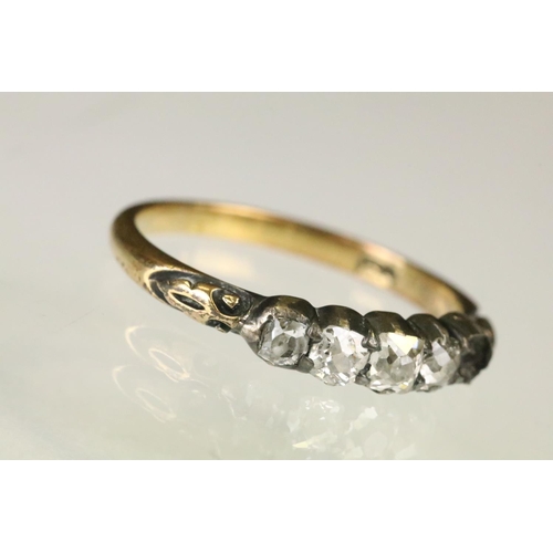 152 - Three gold rings to include a an18ct gold five stone diamond ring (one diamond missing, size M, mark... 