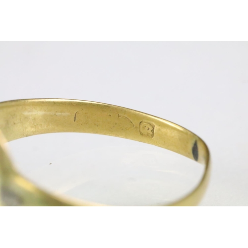 154 - Yellow gold hallmarked signet ring (hallmark partially rubbed, likely 18ct gold, date mark 1929, siz... 