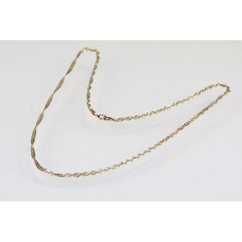 162 - 9ct gold fine rope twist necklace chain with spring ring clasp (hallmarked to clasp) together with a... 