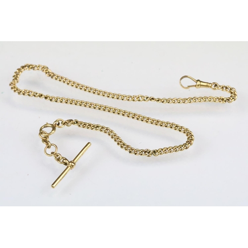 163 - 18ct gold hallmarked curb link watch necklace chain with T bar pendant. Hallmarked Birmingham 1926, ... 