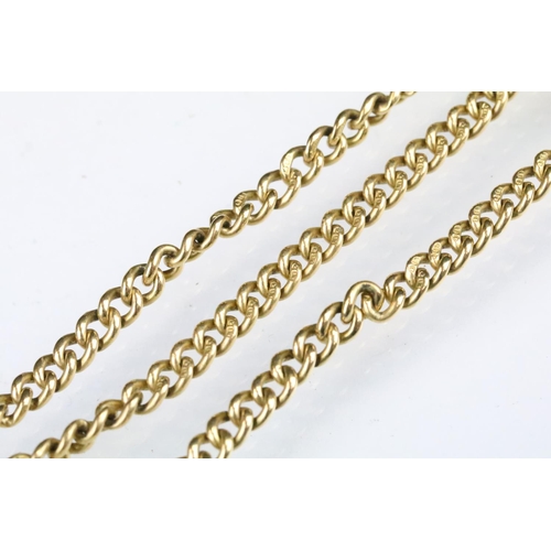 163 - 18ct gold hallmarked curb link watch necklace chain with T bar pendant. Hallmarked Birmingham 1926, ... 