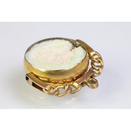 230 - 9ct gold hallmarked swivel fob (af, stones missing) together with a length of yellow metal oval link... 