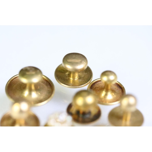 231 - Collection of 18ct gold dress studs including a diamond and seed pearl set example. All marked 18ct ... 