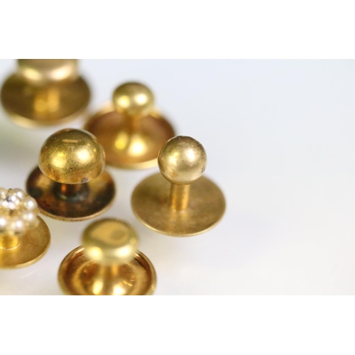 231 - Collection of 18ct gold dress studs including a diamond and seed pearl set example. All marked 18ct ... 