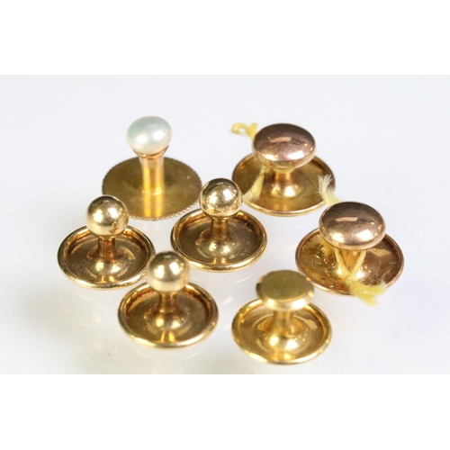 232 - Collection of 9ct gold dress studs including a button pearl set example. All marked 9ct or hallmarke... 