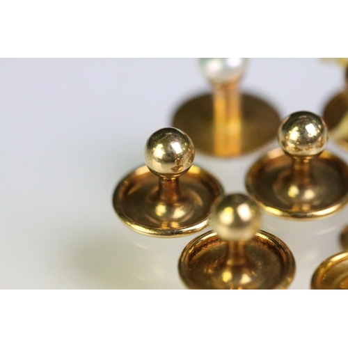 232 - Collection of 9ct gold dress studs including a button pearl set example. All marked 9ct or hallmarke... 