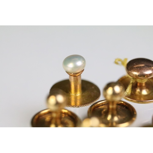 232 - Collection of 9ct gold dress studs including a button pearl set example. All marked 9ct or hallmarke... 