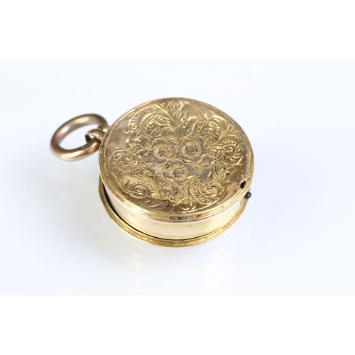 235 - 19th Century Victorian gaming dice spinner pendant being gold cased and housing three miniature dice... 