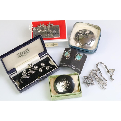 242 - Collection of 20th Century brooches to include Danish silver modernist ball brooch (signed COF for C... 