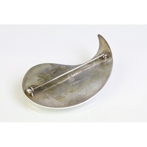 243 - Mid 20th Century Karen Strand for Anton Michelsen Danish silver Persian Palm brooch of curved teardr... 