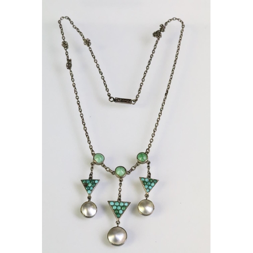 244 - Collection of assorted 20th Century jewellery to include an Art Deco turquoise and mother of pearl d... 