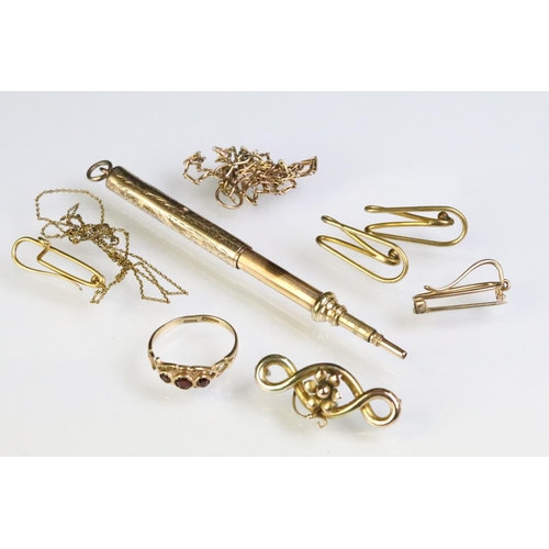 245 - Collection of jewellery items to include a 9ct gold brooch front with floral design (marked 9ct), ro... 