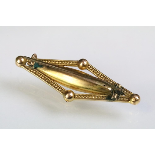 27 - 19th Century Victorian 15ct gold and seed pearl foliate design brooch (stamped 15ct, hinge pin to ve... 