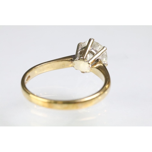 206 - 9ct gold hallmarked moissanite solitaire ring being set with a round brilliant cut moissanite in a s... 