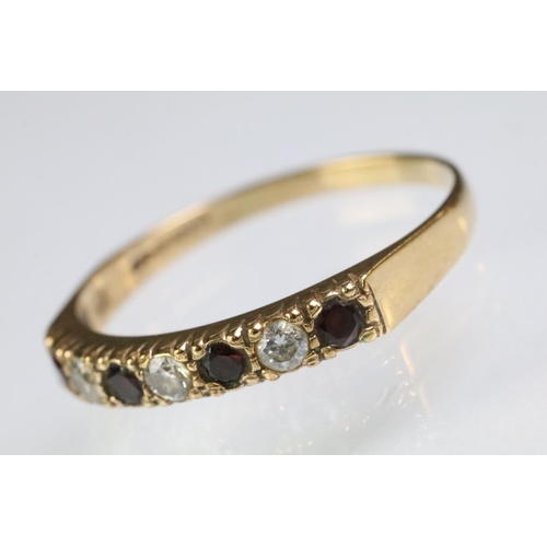 219 - Two hallmarked 9ct gold rings to include a 9ct gold and amethyst mixed cut ring (size P.5) and a whi... 