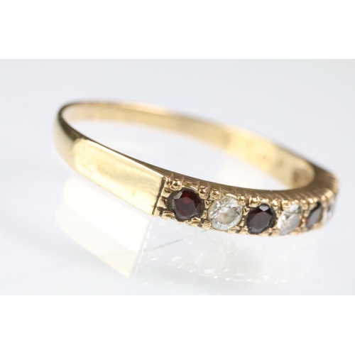 219 - Two hallmarked 9ct gold rings to include a 9ct gold and amethyst mixed cut ring (size P.5) and a whi... 