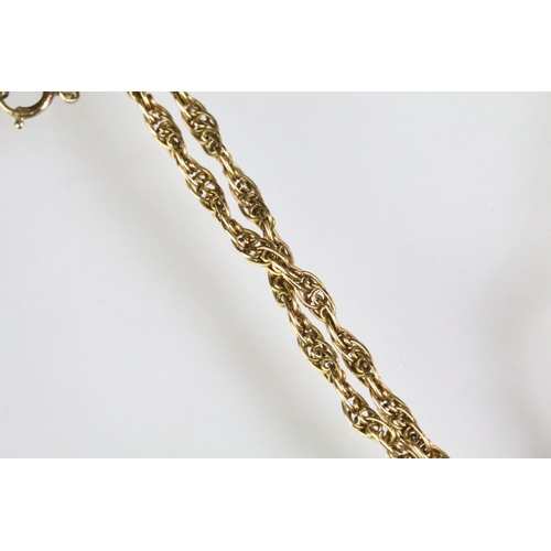 96 - 9ct gold rope twist necklace having a spring ring clasp (marked 9ct), together with a yellow metal f... 