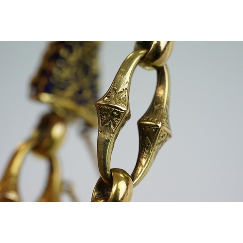 1 - 19th Century Victorian gold bracelet having a hand modelled clasp. The clasp having a blue enamelled... 