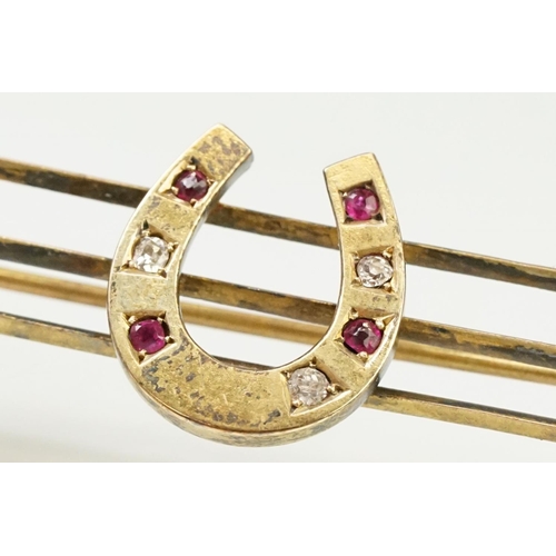 102 - Assortment of jewellery to include Victorian horse shoe bar brooch set with rubies and diamonds, Vic... 