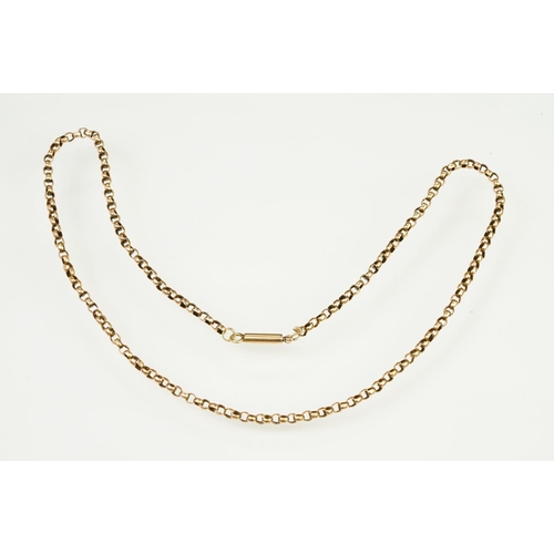 109 - Early 20th Century antique 9ct gold belcher link necklace chain with cylinder clasp. Marked 9ct to c... 