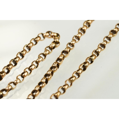 109 - Early 20th Century antique 9ct gold belcher link necklace chain with cylinder clasp. Marked 9ct to c... 