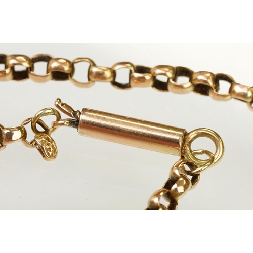 109 - Early 20th Century antique 9ct gold belcher link necklace chain with cylinder clasp. Marked 9ct to c... 