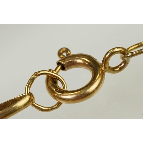 110 - 9ct gold oval link necklace chain with spring ring clasp. Marked 9k to clasp. Measures 80cm.