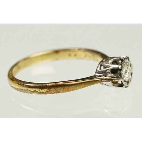 111 - Diamond solitaire ring being set with a round brilliant cut diamond in an illusion setting, mounted ... 