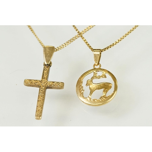 113 - Two gold pendant necklace to include a 9ct gold cross pendant (hallmarked) on a 9ct gold chain (mark... 