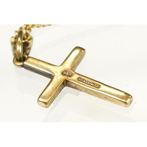 113 - Two gold pendant necklace to include a 9ct gold cross pendant (hallmarked) on a 9ct gold chain (mark... 