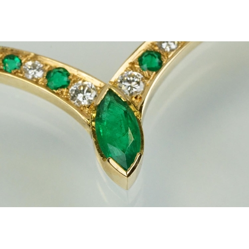 12 - Argenta 18ct gold emerald and diamond collar necklace. The neck having a V shaped panel set with a m... 