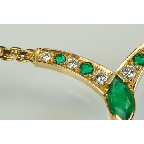 12 - Argenta 18ct gold emerald and diamond collar necklace. The neck having a V shaped panel set with a m... 