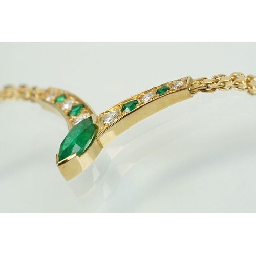 12 - Argenta 18ct gold emerald and diamond collar necklace. The neck having a V shaped panel set with a m... 