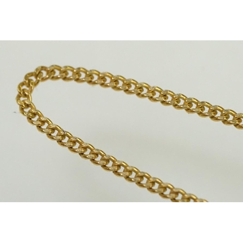 127 - 18ct gold fine link necklace chain having a yellow metal pendant set with a round cut diamond and 9c... 