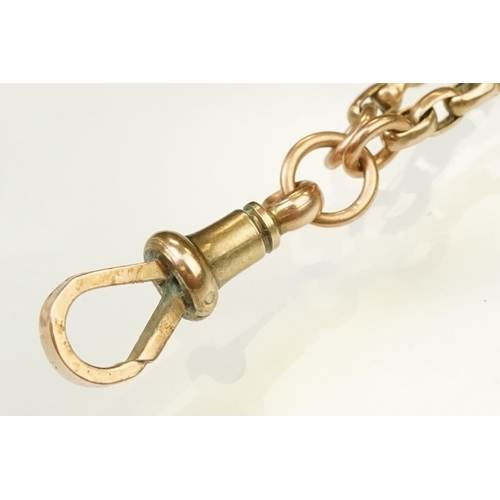 133 - Victorian 9ct yellow gold long guard chain having faceted oval links with swivel clasp. Marked 9ct t... 